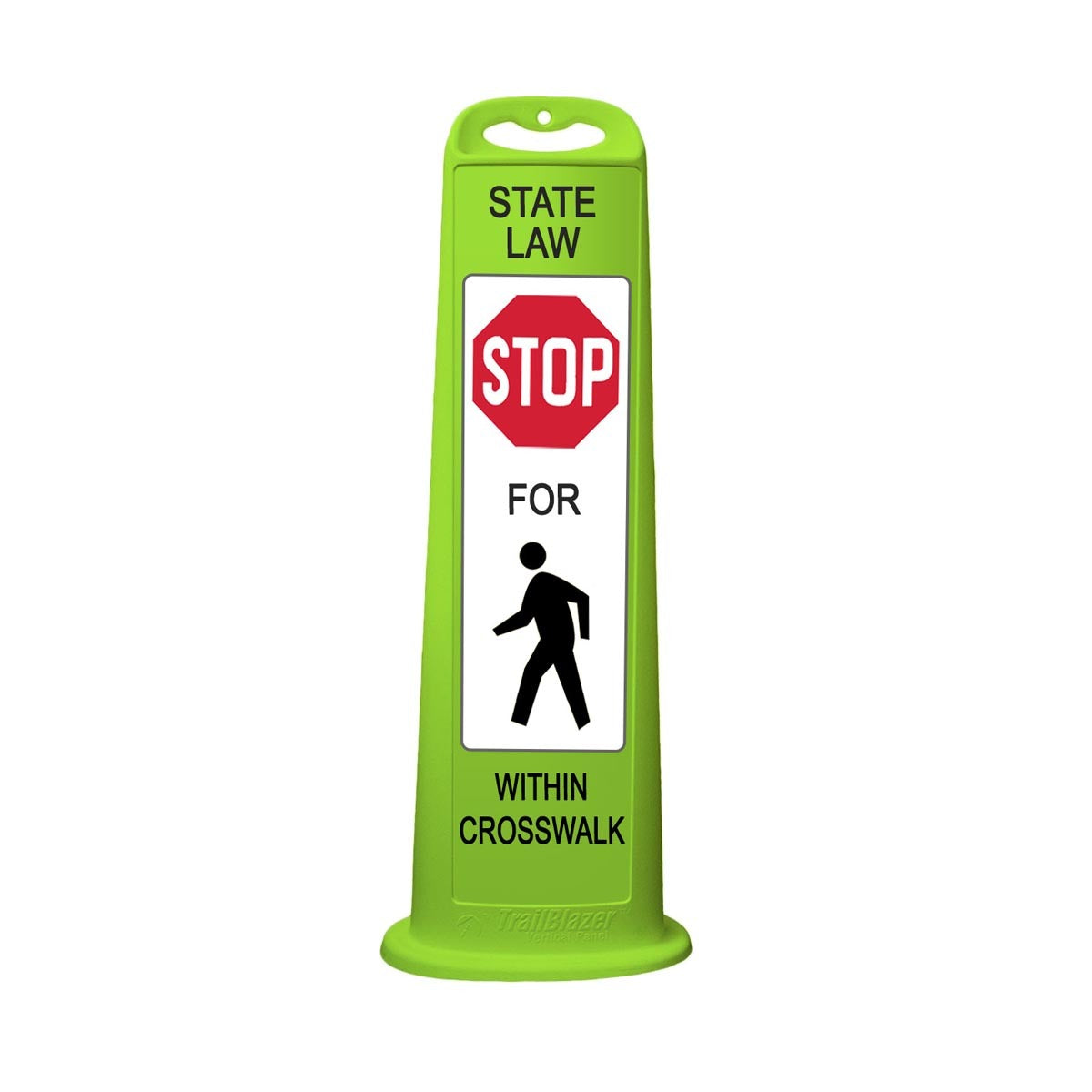 Cortina Safety Products 15" X 8" X 45" Lime Polyethylene Trailblazer XL - Vertical Panel State Law Pedestrian Crossing "STOP"- DGF - Lime Body (1 Pack)