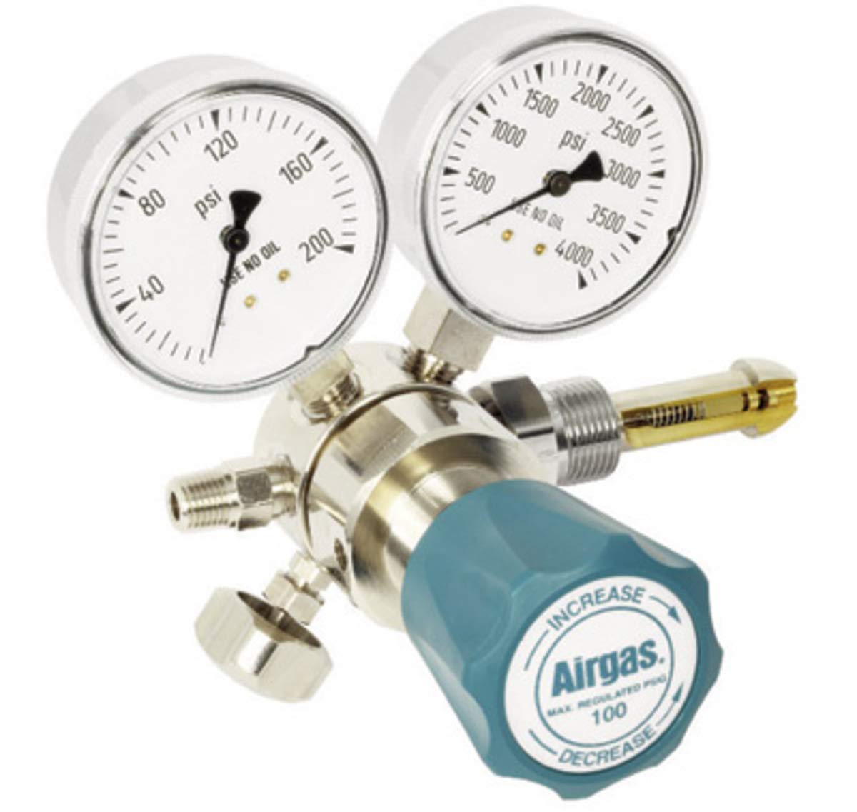 Airgas Model N245G580 Brass High Purity Two Stage Pressure Regulator With 1/4" FNPT Connection And Non-Lubricated Check Valve