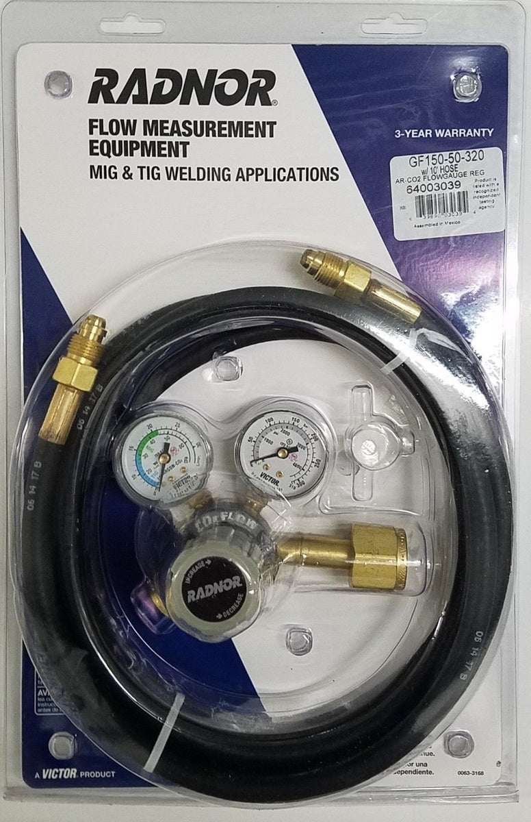 RADNOR™ Model 150 Series Victor® Light Duty Carbon Dioxide Flowgauge Regulator, CGA-320 With 10' Hose